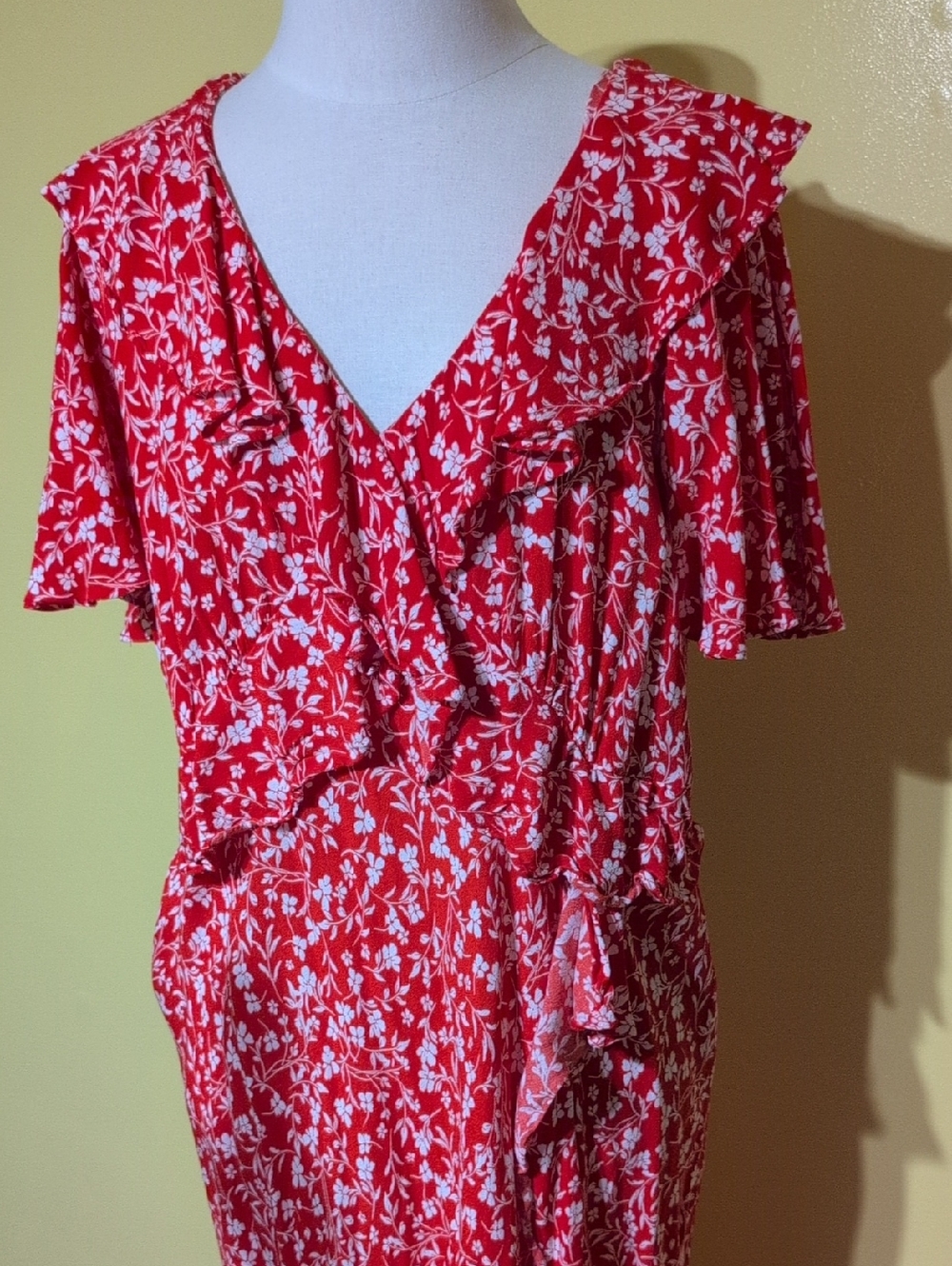 Red Floral Ruffle Maxi Dress XXL - Picture 3 of 6